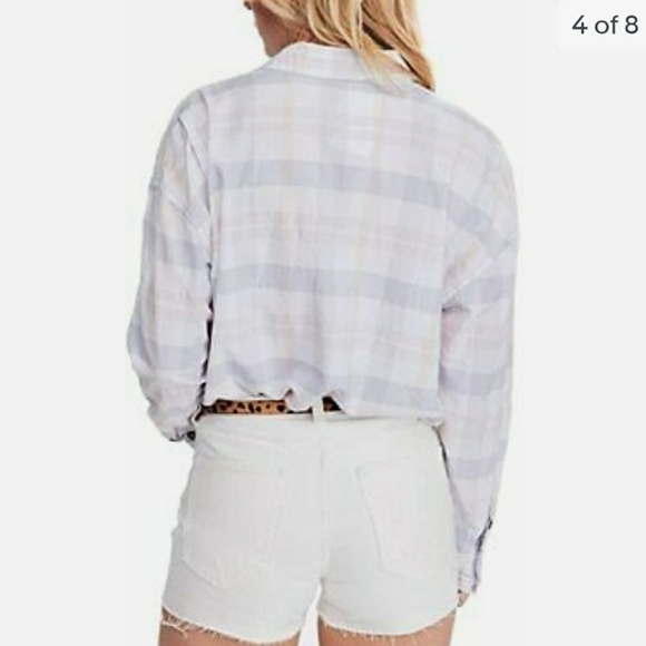 Free People pastel plaid pocketed button up shirt - Picture 9 of 10